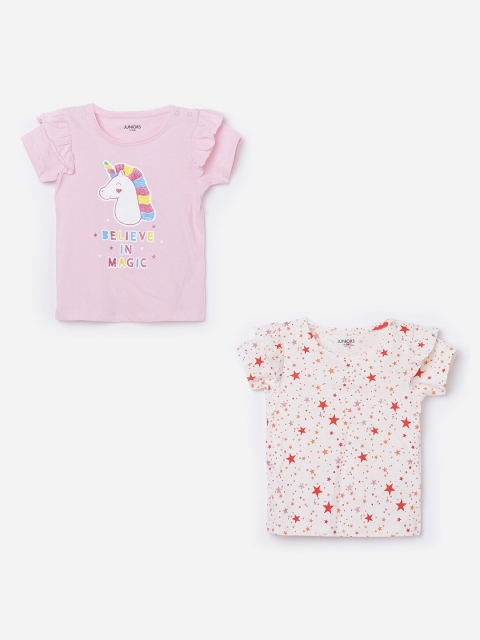 

Juniors by Lifestyle Pack-2 Kids-Girls Pink & White Regular Top