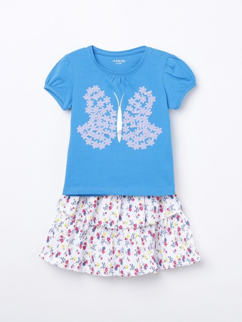 

Juniors by Lifestyle Girls Blue & White Printed Top with Skirt