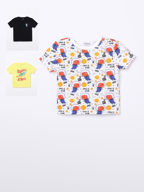 

Juniors by Lifestyle Boys White & Yellow Pack Of 3 Printed T-shirt