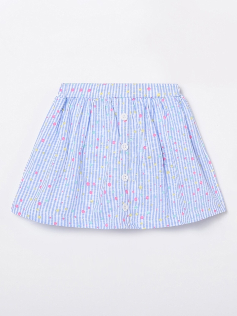 

Juniors by Lifestyle Girls Blue & White Printed Flared Pure Cotton Flared Mini Skirt