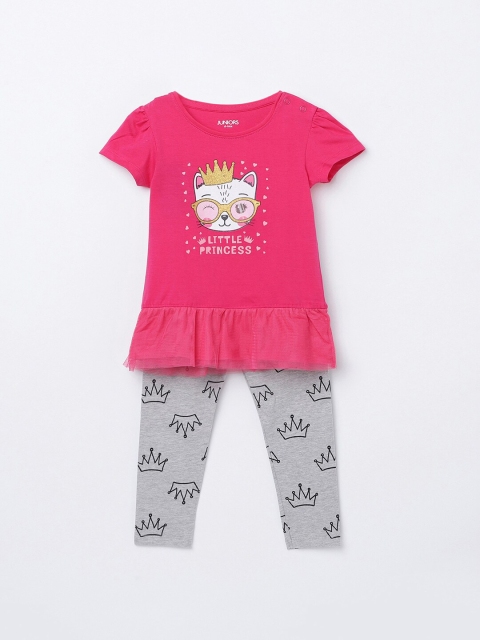 

Juniors by Lifestyle Girls Fuchsia & Grey Printed Top with Leggings