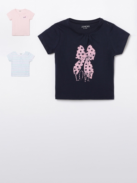 

Juniors by Lifestyle Girls Pink & Blue Pack Of 3 Printed Henley Neck T-shirt