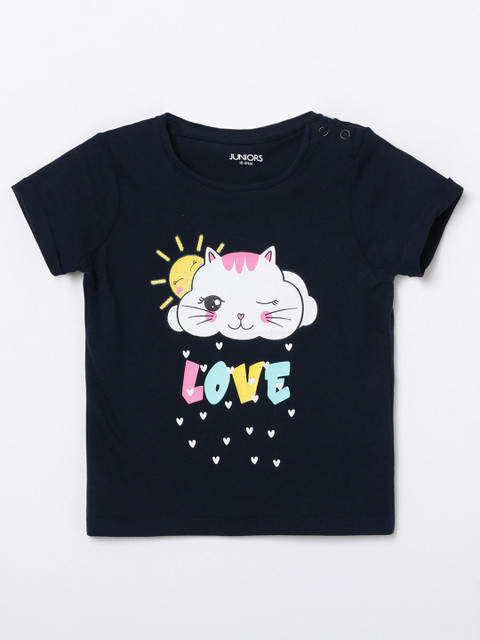 

Juniors by Lifestyle Girls Navy Blue Printed T-shirt