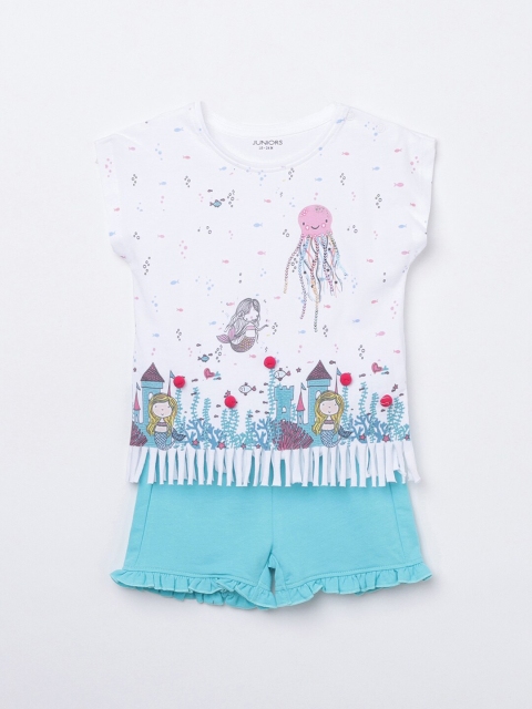 

Juniors by Lifestyle Girls White & Turquoise Blue Printed Top with Shorts