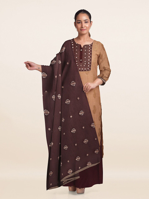 

Pothys Brown & Maroon Printed Unstitched Dress Material