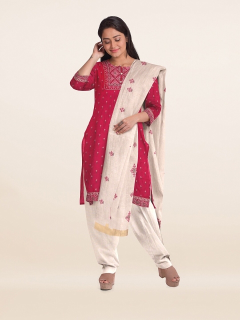 

Pothys Red & White Printed Unstitched Dress Material