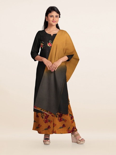 

Pothys Black & Mustard Embroidered Viscose Rayon Unstitched Dress Material