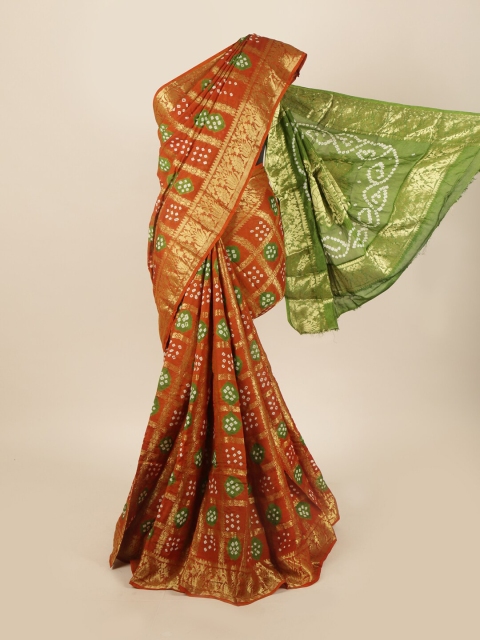 

Pothys Rust & Gold-Toned Bandhani Zari Art Silk Saree
