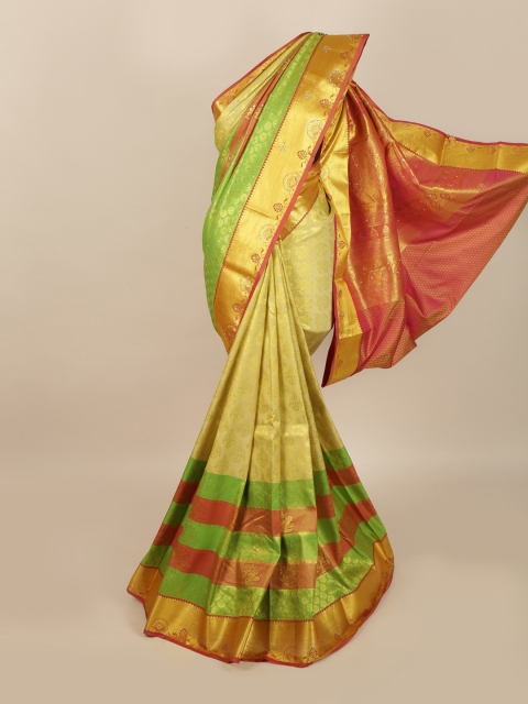 

Pothys Gold-Toned & Green Striped Silk Cotton Saree