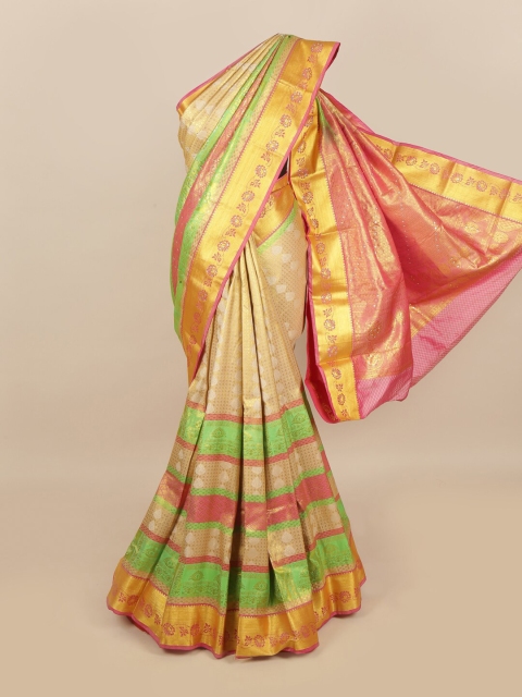 

Pothys Beige & Pink Ethnic Motifs Zari Woven Design Silk Cotton Saree