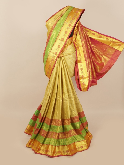 

Pothys Gold-Toned & Green Ethnic Motifs Zari Silk Cotton Saree