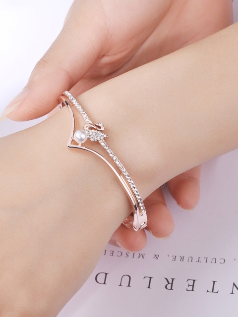

Shining Diva Women Rose Gold & White Crystals Rose Gold-Plated Bangle-Style Bracelet