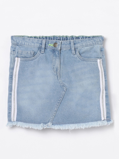 

Bossini Girls Blue Washed Pure Cotton Straight Skirt