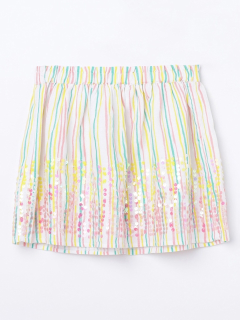 

Bossini Girls White & Pink Printed Pure Cotton Flared Mini Skirt