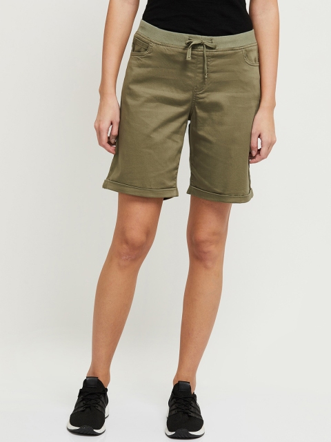 

max Women Olive Green Mid-Rise Regular Shorts