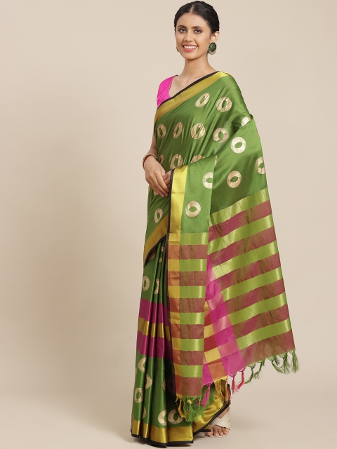 

OM SAI LATEST CREATION Green & Pink Printed Saree