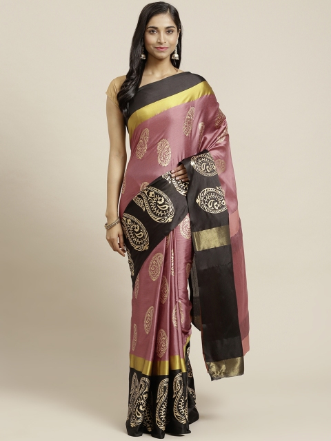 

OM SAI LATEST CREATION Pink & Black Paisley Print Saree