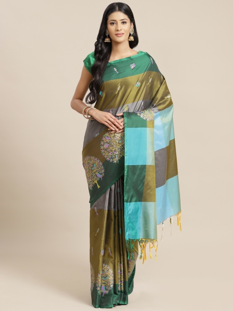 

OM SAI LATEST CREATION Olive Green & Blue Woven Design Saree