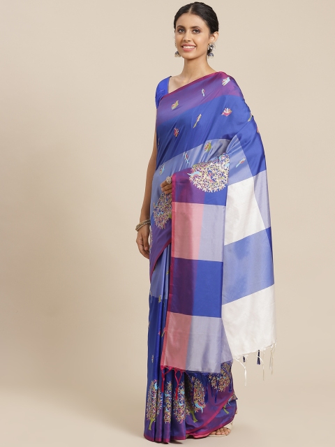 

OM SAI LATEST CREATION Blue Colourblocked Jaali Saree