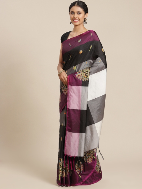 

OM SAI LATEST CREATION Black & Pink Striped Printed Saree