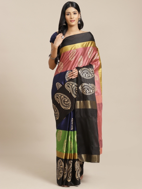 

OM SAI LATEST CREATION Red & Black Colourblocked Jaali Saree