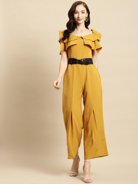 

WoowZerz Mustard Yellow Basic Jumpsuit with Ruffles