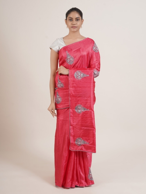 

Pothys Pink & Grey Ethnic Motifs Silk Blend Saree