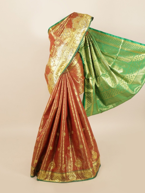 

Pothys Red & Green Ethnic Motifs Zari Woven Design Art Silk Saree