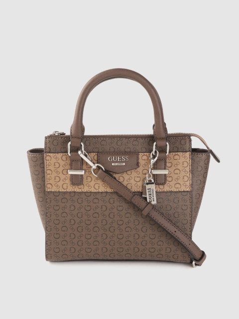 

GUESS Brown & Beige Brand Logo Print Handheld Bag