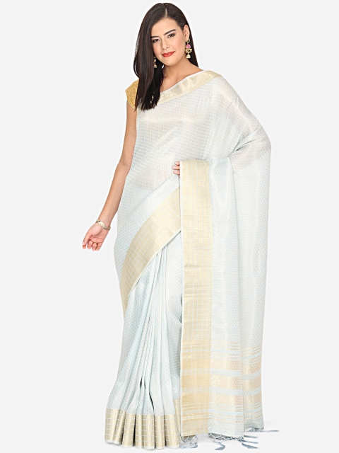 

BOMBAY SELECTIONS Blue & Gold-Coloured Zari Woven Design Handloom Art Silk Banarasi Saree