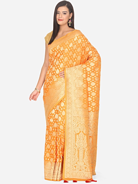 

BOMBAY SELECTIONS Mustard & Gold Ethnic Motifs Art Silk Banarasi Saree