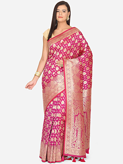 

BOMBAY SELECTIONS Magenta & Gold-Toned Ethnic Motifs Zari Art Silk Banarasi Saree