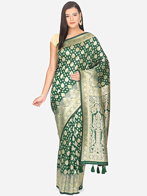 

BOMBAY SELECTIONS Green & Gold-Toned Ethnic Motifs Art Silk Banarasi Saree