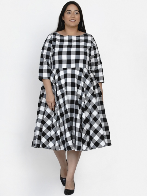 

Fabnest Curve Black Checked A-Line Midi Dress