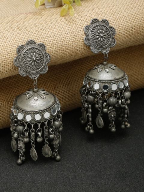 

NEUDIS Women Silver-Toned Antique Dome Shaped Jhumka Earrings