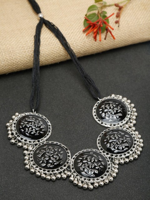 

NEUDIS Silver-Toned & Black Silver-Plated Choker Necklace