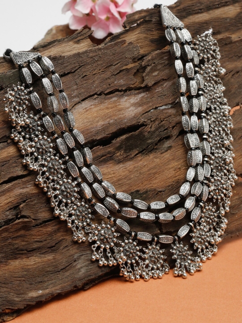 

NEUDIS Silver-Toned & Black Silver-Plated Afghan Necklace