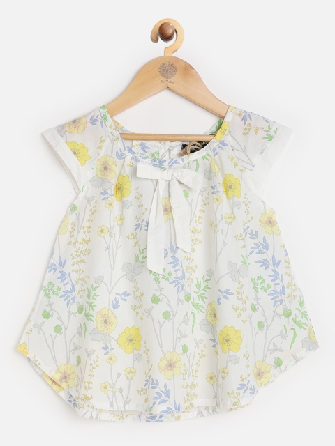 

One Friday White & Navy Blue Floral A-Line Top