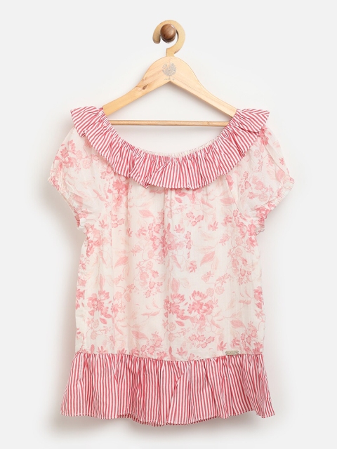 

One Friday Pink Floral Off-Shoulder Bardot Top