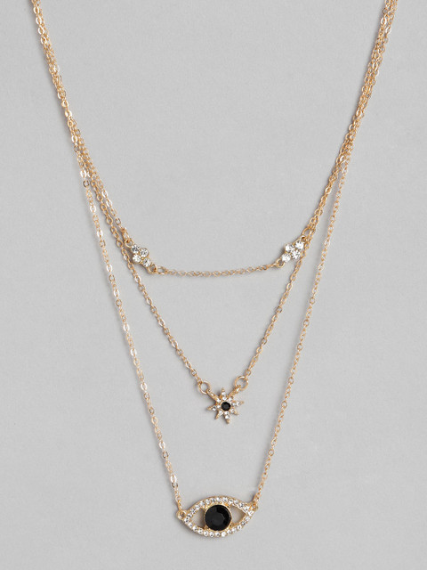 

Blueberry Black Gold-Plated Studded Evil Eye Shaped Layered Necklace