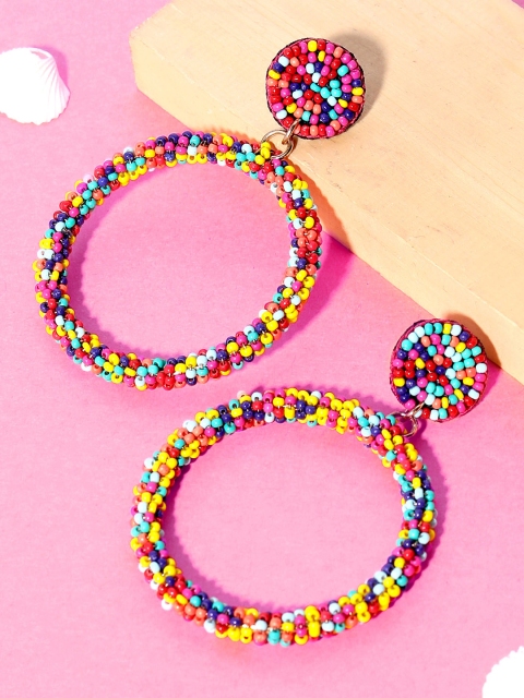 

Blueberry Multicoloured Gold-Plated Beaded Circular Drop Earrings, Multi