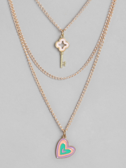 

Blueberry Women Pink Gold-Plated Layered Heart & key Shaped Necklace