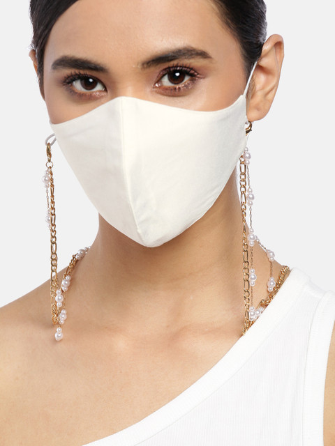 

Blueberry Women White Solid Satin Reusable 2-Ply Cloth Mask with Beaded Layered Chain
