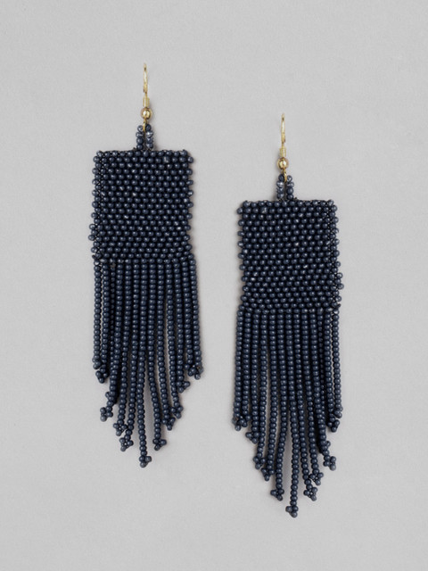 

Blueberry Navy Blue Gold-Plated Beaded Handcrafted Contemporary Drop Earrings