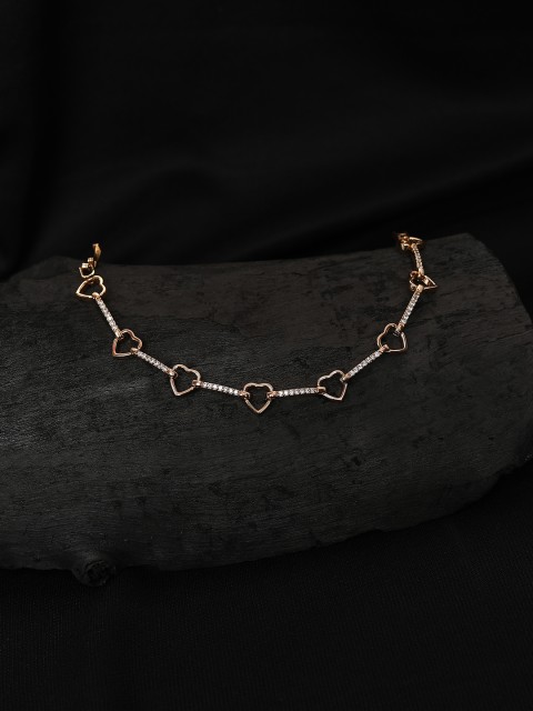 

Blueberry Women Gold-Plated Stone Studded Heart Shaped Link Bracelet