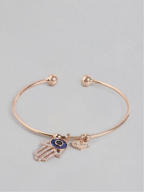 

Blueberry Women Navy Rose Gold-Plated Stone-Studded Evil Eye Dangler Cuff Bracelet