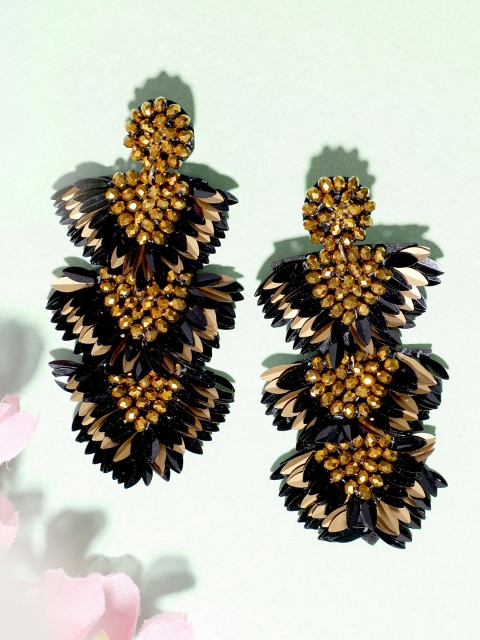 

Blueberry Black Gold-Plated Handcrafted Floral Drop Earrings
