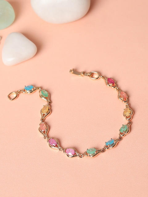 

Blueberry Women Multicoloured Gold-Plated Agate Studded Link Bracelet, Multi