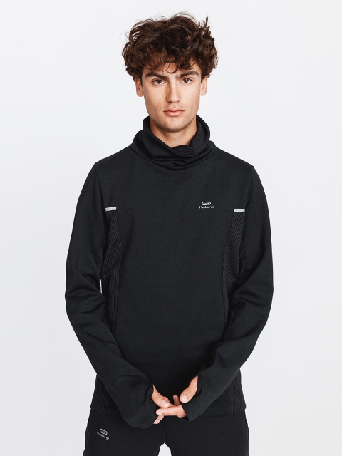 

Kalenji By Decathlon Men Black & Grey Cowl Neck Running T-shirt