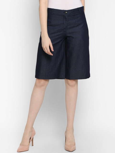 

FOSH Women Navy Blue Pure Cotton Mid-Rise Denim Shorts